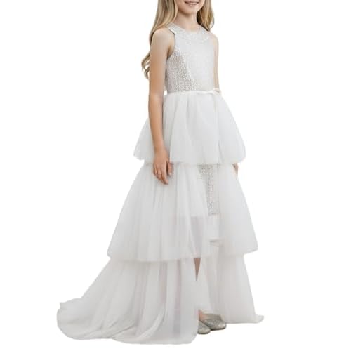 Girls Sequin Dress Formal Pageant Sparkle Three Layer Mesh Halter Dress Special Occasion Dress Size 5-14Y Silver 9-10 Years