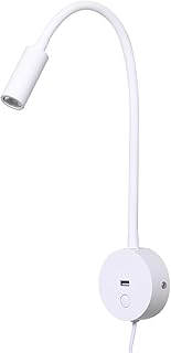Brightmax Lámpara de lectura de pared, cargador, puerto de carga USB, interruptor táctil, LED, 3 W, blanco cálido, 3000 K, 110-240 V, entrada CA, cable de enchufe europeo, color blanco mate (White