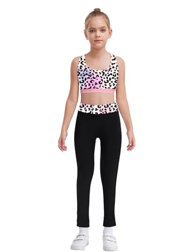 Jan Jean Conjunto de deporte para niña, chándal de dos piezas, sujetador deportivo, chaleco y pantalones para correr, transpirable, traje de yoga, Rosa., 134-140