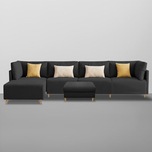 Image of Carina LHS 6 Seater L Shape Sofa Set with Center Table for Living Room (Black Fabric) Premium Fabric Sofa