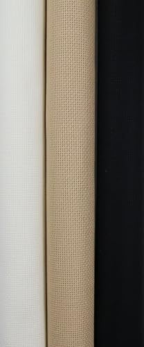 Image of KCS 3 pc of 15 inch x 18 inch(38cmx45cm) 18 Count Cross Stitch Cotton Aida Cloth Needlework Rolled Fabric Box,18CT,Antique White+Khaki+Black