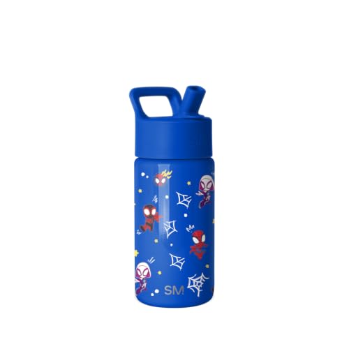 Simple Modern Marvel Spider Man Kids Water Bottle with Straw Lid | 14oz Insulated Stainless Steel Kids Tumbler & Spill Proof Toddler Cup for School Girls Boys | Summit | Spidey & Friends