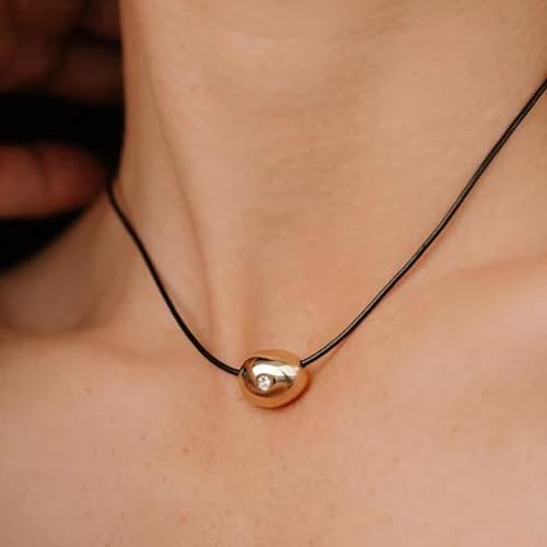 Ettika Choker. Adjustable Cord Necklace. Single Crystal Polished Pebble Leather Pendant Necklace. 18K Gold Plated Pendant, Jewelry3