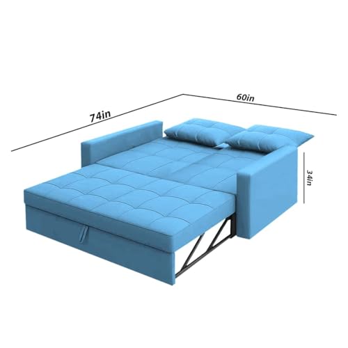 Image of Casaliving Treshta Pull-Out Premium Fabric Sofa Cum Bed 2 Seater Sofa Set for Living Room (Turquoise)