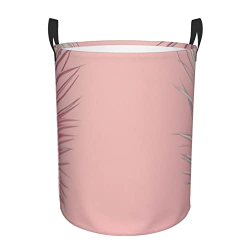 Cesto portabiancheria stampato con foglie tropicali rosa durevole impermeabile cesto circolare vestiti secchio di stoccaggio necessità quotidiane borsa S