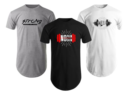 Kit 3 Camisetas Masculinas Longline Oversized Camisa Fitness 100% Algodão