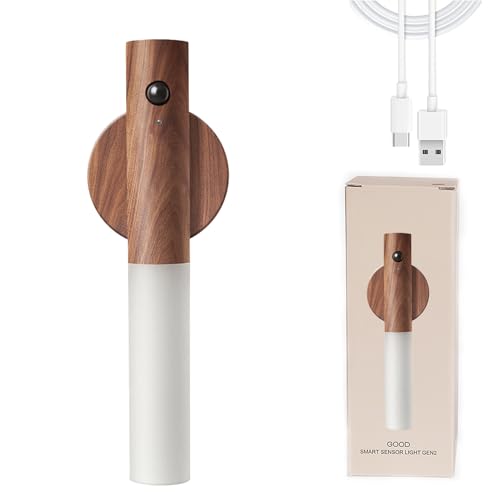 BURNTOP Candeeiro noturno com sensor de movimento, lâmpada de bateria portátil, luzes de parede sem fio, magnéticas, removíveis, para interiores, recarregáveis, para quarto, corredor, escada
