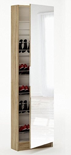Brown Source Tall Shoe Hallway Cabinet Mirrored 6ft Oak Glass Front 180cm Shoe Storage