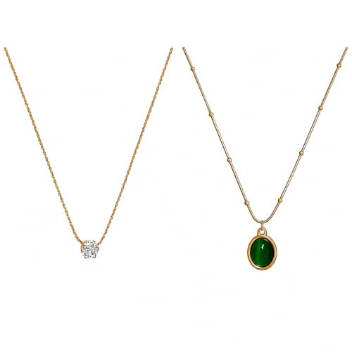 Image of Stone Necklace Set For Women Stylish | Anti Tarnish Waterproof Stainless Steel Chain Pendant Necklaces Jewelry for Love | Gold Plated Jewellery Accessories for Woman & Girls | Birthday Gift for Wife & Girlfriend
