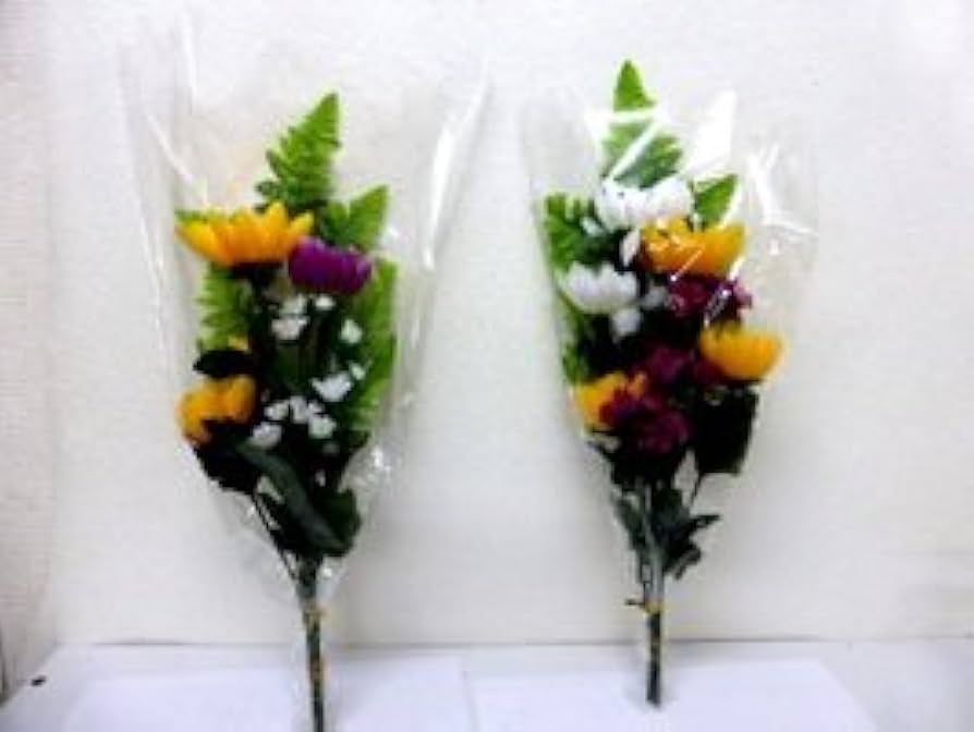 ☆るな☆◆ 造花  お墓用仏花アレンジ◆ １対（２個セット） 仏花 造花 お墓用 仏壇用 高級 豪華 大 小 4本セット おしゃれ