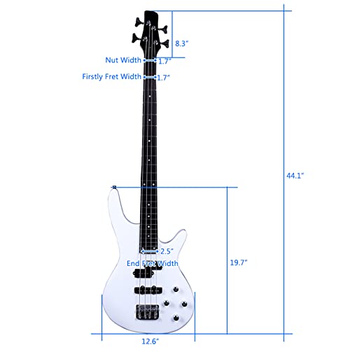 Ktaxon 4 String Electric Bass Guitar, Full Size Standard Right Handed Rosewood Fingerboard Beginner Kit With Cable Wrench Tool (White) #TOP4