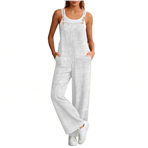 Peto para mujer de verano largo mono holgado de lino ligero con tirantes ajustables y bolsillos 1
