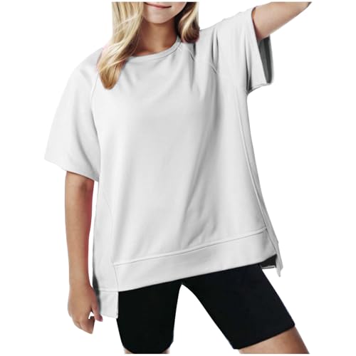 Girls Summer Oversized T Shirts Crewneck Short Sleeve Casual Summer Tops Lightweight Loose High Low Blouse