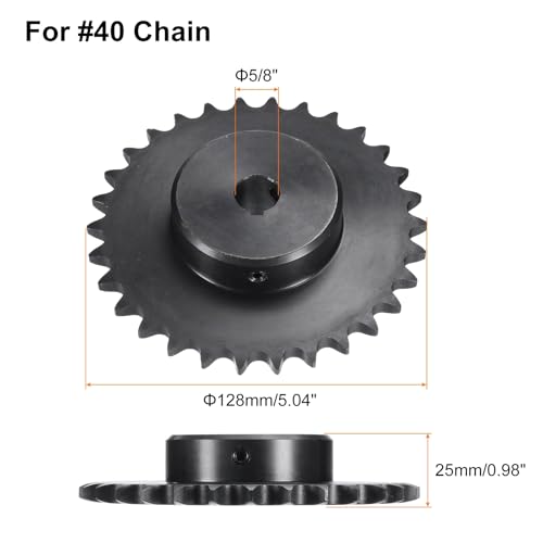 Image of uxcell #40 Chain Roller Sprocket B Type, 5 /8 inch Bore 30 Tooth Single Strand Chain Sprocket, Carbon Steel, Keyway with Set Screws