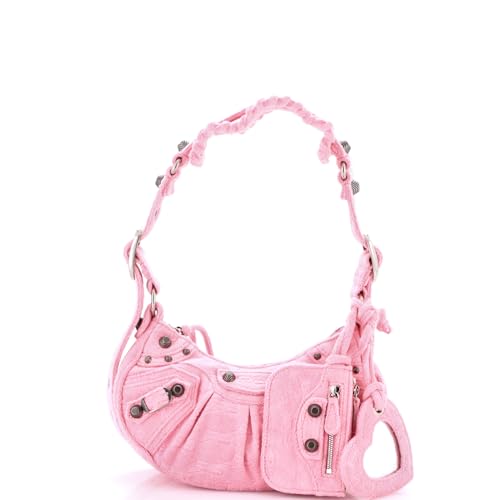 Pre-Loved Le Cagole Giant Studs Shoulder Bag Terry Cloth XS, Pink