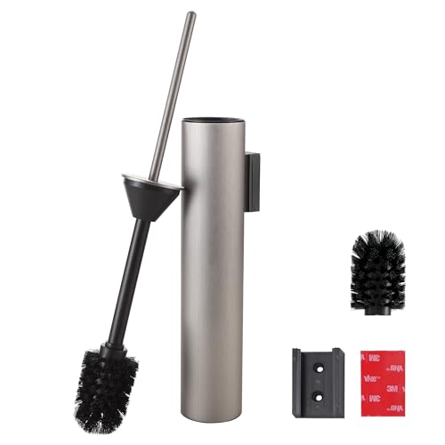 DAZI Escobilla WC de Pared Cilíndrico, Escobillero baño Acero Inoxidable sin Necesidad de Taladro, Escobillero con Vaso Interior Extraíble para una Limpieza Fácil del Baño (Nickel Cepillado)