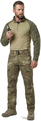 CQR Men\'s Tactical Combat Shirt, 1/4 Zip Long Sleeve Breathable Military BDU Training Top for Shooting, Hunting, Range Use, Raider Soil Green, XX-Large