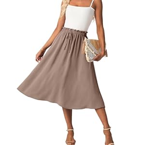 Womens Causal High Waisted Summer Midi Skirts Flowy Palazzo A-Line Long Skirt with Pockets
