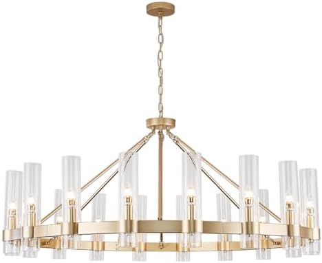 Gold Wagon Wheel Chandelier with Glass Shape D50 Large Round Chan...