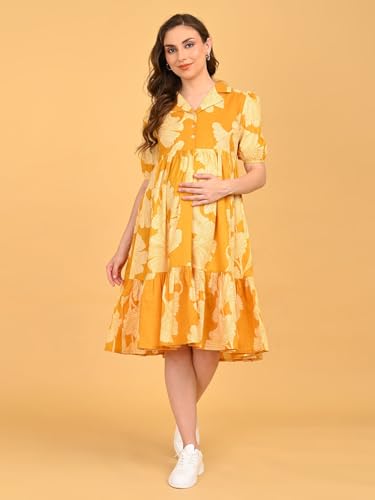 Image of The Mom Store Maternity and Nursing Dress | Pre and Post Pregnancy Dress for Womens | Zipper /Button Opening | Causal Wear | Trendy Stylish Causal Dresses for New Moms