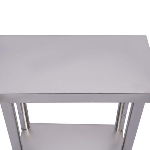 Mesa de trabajo de 2 niveles, mesa de cocina, mesa de acero inoxidable, mesa de preparación para preparar y trabajar, mesa de trabajo comercial resistente con estante inferior para restaurante, casa o