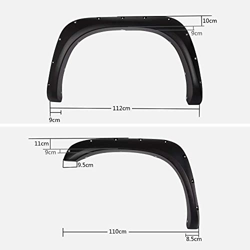 Pit66 Fender Flares, Compatible With 2002-2008 Dodge Ram 1500/2003-2009 Ram 2500 3500 (Fits Fleetside, Not Fits Dually/Hemi Engine), Paintable Smooth Matte Pocket Riveted Style Wheel Flares, 4 Pcs #TOP7