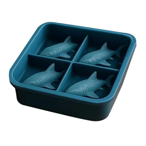 Shark Ice Mold, 4 Cavity Reusable Iced Maker Tray Shark Shape Silicone Mold, Sturdy Frost Cube Tray for Home Kitchen Party Famil