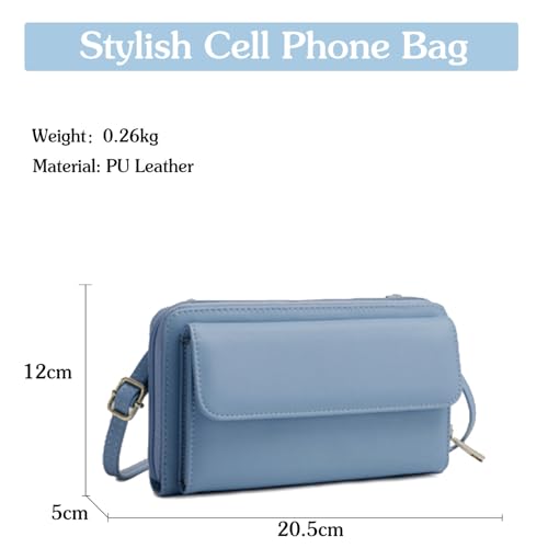 PORRASSO Touch Screen Crossbody Phone Bag Fashion Wallet Women's Shoulder Bag Clutch RFID Blocking Purse PU Wallet for Party Wedding Travelling Light Blue3