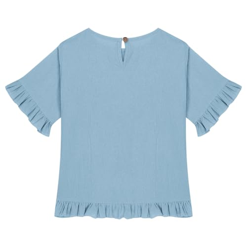 Toddler Girls Short Sleeve Ruffled Shirts 2025 Kids Trendy Cotton Linen Tops Youth Girl Cute Crewneck Summer Clothes Blouse4