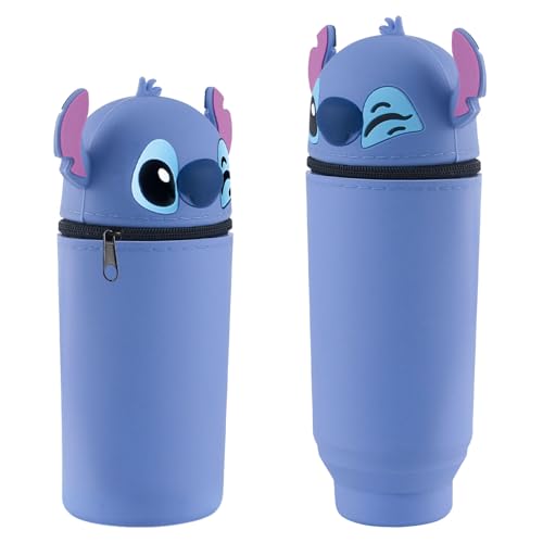 Dowdiles Federmäppchen aus Weichem Silikon Cartoon Stand Up Federmäppchen,Tier Stifthalter,Niedliche Schulbedarf,Stifte Mäppchen,Stifthalter Bleistifttasche Blau