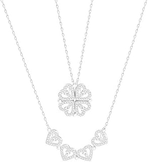 ESTART Four Leaf Clover Necklace with Love Heart Flattened Folding Pendant for Women Mom Girl Her Girlfriend