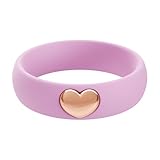 ThunderFit Anillos de silicona para mujer, alianza de boda de silicona con dije de corazón chapado en oro de 14 quilates, 5,5 mm de ancho, 2 mm de grosor, 3.5 - 4 (14.90mm), Silicona Metal, Sin
