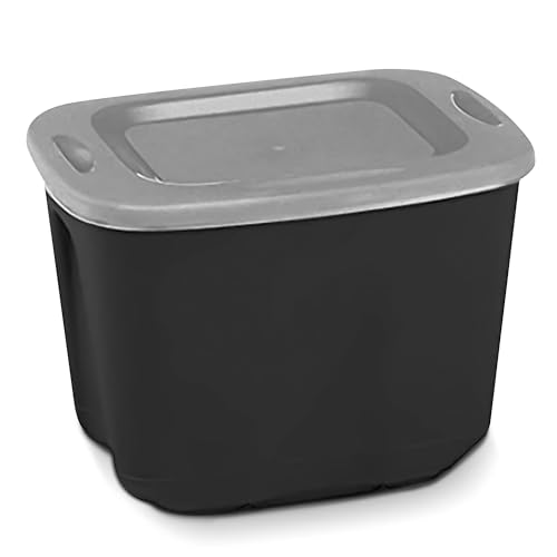 HOMZ Durable Molded Bin, Plastic Storage Container with Lid, 10 Gallon, Black/Silver - Stackable Organizer Totes and Boxes for Bedroom, Kitchen, and Garage Organization