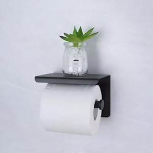 FIVE BAMBOOS Toiletpapierhouder zelfklevend – zonder boren Toiletrolhouders met plank Muurbevestiging – zwart WC-rolhouder roestvrij staal