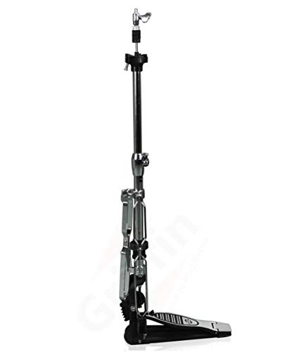 Premium 2 Leg Hi-Hat Stand By Griffin | Heavy Duty Hihat Cymbal Foot Pedal With Drum Key | Folding Two Leg Style Converts To A No Leg High Hat Mount | Double Braced Chrome Percussion Hardware Mount #TOP2