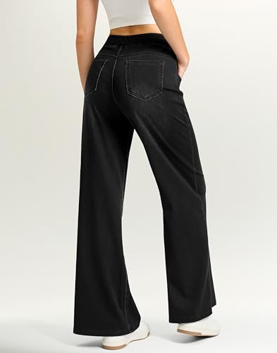 Rammus Wide Leg Jeans Woman High Waisted Pull On Jean for Women Stretchy Tummy Control Baggy Straight Denim Pants2