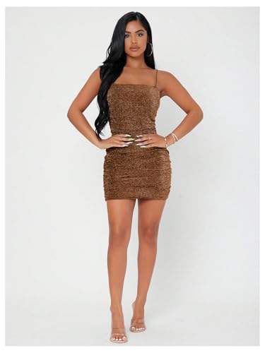 Image of Floerns Women's Glitter Sleeveless Ruched Party Clubwear Bodycon Mini Dress