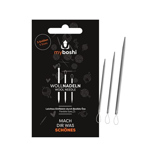 myboshi Wollnadeln, 3er Set, Flexible Ösen, Aluminium, für Dicke und dünne Garne geeignet, 3 Größen: 7cm, 8cm, 9,5cm Grau 5g Cover