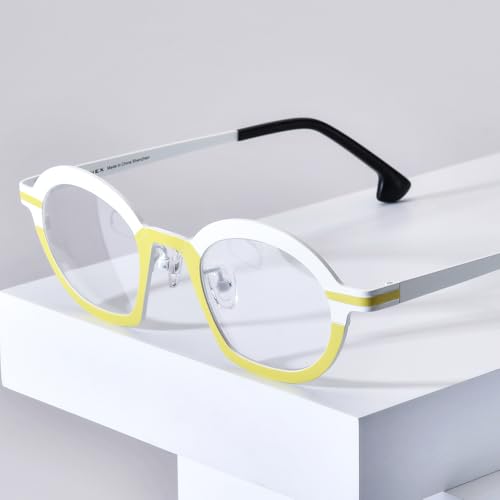 Image of FONEX Colorful Pure Titanium Glasses Frame Women Retro Round Eyeglasses