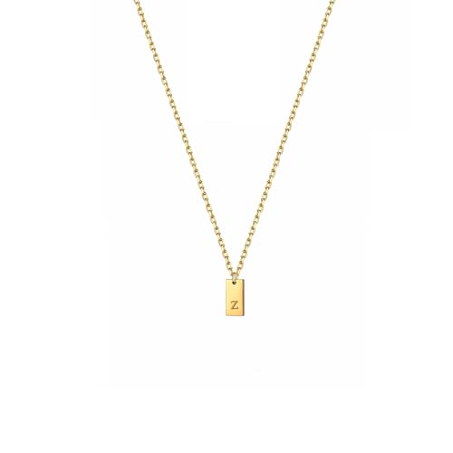 Ovian Gold Initial Necklace for Women, 18K Gold Plated Stainless Steel Dainty Tag Letters Necklace Bar Pendant Personalized Name Necklace