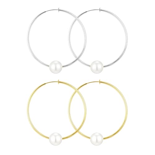 Aretes de aro clip con perla simulada 6 cm mujer