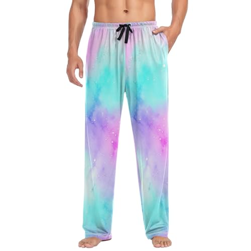 Pastel Tie Dye Lightweight Wide Leg Men's Pajama Bottoms, Pajama Pants with Pockets S3