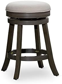 DTY Indoor Living Creede Backless Swivel Stool, Weathered Gray Finish, 24" Counter Height, Beige Fabric Seat