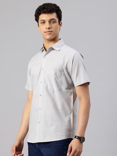 Image of Majestic Man Men's Pure Cotton Dobby Weave Checks Slim Fit Half Sleeve Casual Shirt
