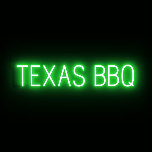 Image of SpellBrite LED Neon TEXAS BBQ Sign for Business - Green, 34 inch x 6 inch | Ultra-Bright Click-Together Signage for Restaurants, with Visibility from 500 Feet - 8 Animations, 6 Brightness Levels