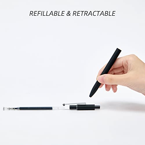 Kaco Retractable Refillable Gel Ink Pens 0.5Mm Fine Point (Midot, 10 Pieces - Black Ink - Black Barrel) #TOP7