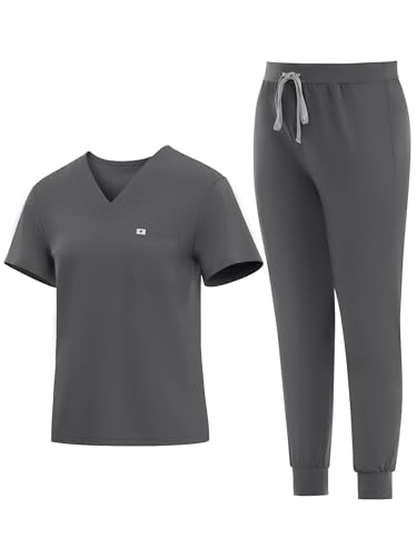 Eadflie Medical Scrubs Set for Women - Classic V-Neck Top & Jogger Pants with Stretch Nursing Uniform Scrub Suit
