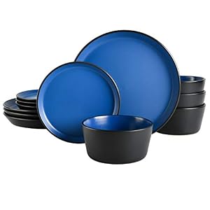 Gibson Soho Lounge Sofia Coupe Dinnerware Set, Service for 4 (12pcs), Matte Blue