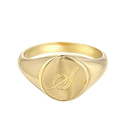 Sterling Silver 925 Personalized Letter Signet Round Ring Custom with Any Initial
