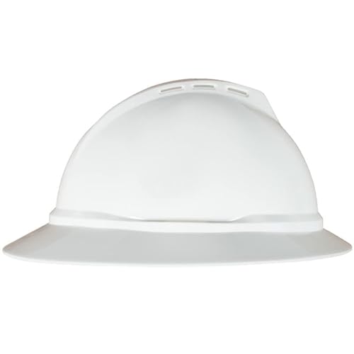 Msa 10167950 V-Gard 500 Full-Brim Hard Hat With 6-Point Fas-Trac Iii Ratchet Suspension | Polyethylene Shell, Superior Impact Protection, Self Adjusting Crown Straps - Standard Size In White #TOP5